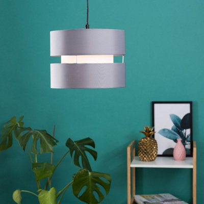 ValueLights Modern 2 Tier Grey Cylinder Ceiling Pendant Light Shade