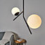 ValueLights Modern 2 Way Hanging Bar Matt Black And Glass Globe Shade Ceiling Light Fitting