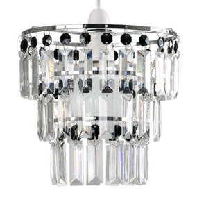 ValueLights Modern 3 Tier Ceiling Pendant Light Shade With Black And Clear Acrylic Jewel Effect Droplets