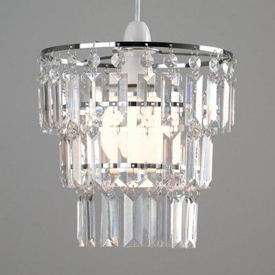 ValueLights Modern 3 Tier Ceiling Pendant Light Shade With Clear Acrylic Jewel Effect Droplets