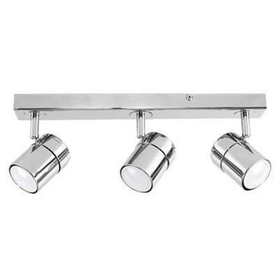 ValueLights Modern 3 Way Adjustable Heads Silver Chrome Straight Bar Ceiling Spotlight Fitting