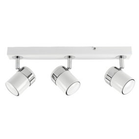 ValueLights Modern 3 Way Adjustable Heads White And Chrome Chrome Straight Bar Ceiling Spotlight Fitting