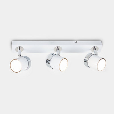 ValueLights Modern 3 Way Adjustable Heads White And Chrome Chrome Straight Bar Ceiling Spotlight Fitting