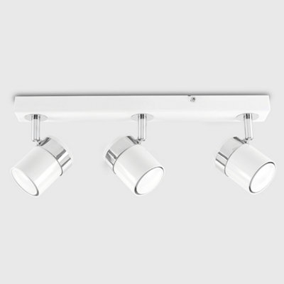 ValueLights Modern 3 Way Adjustable Heads White And Chrome Chrome Straight Bar Ceiling Spotlight Fitting
