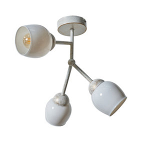 ValueLights Modern 3 Way Aged Metal Effect Ceiling Light Fitting With White Glass Shades