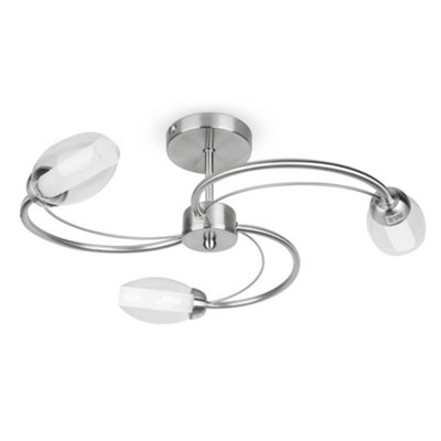 ValueLights Modern 3 Way Brushed Chrome And Glass Swirl Design Flush Ceiling Light