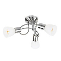 ValueLights Modern 3 Way Brushed Chrome Flush Curved Swirl Arm Ceiling Light With Frosted Glass Shades