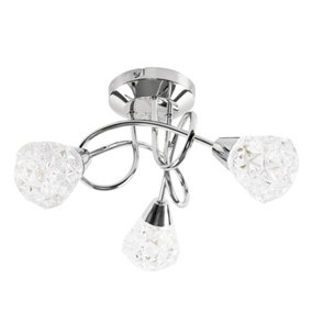 ValueLights Modern 3 Way Crossover Silver Chrome Ceiling Light with Diamond Effect Glass Shades