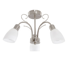 ValueLights Modern 3 Way Silver Brushed Chrome Ceiling Light Fitting With White Frosted Glass Shades