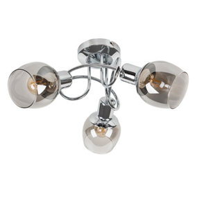 ValueLights Modern 3 Way Silver Chrome Swirl Arm Twist Design Ceiling Light With Smoked Glass Shades