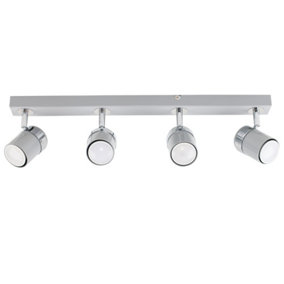 ValueLights Modern 4 Way Gloss Grey And Silver Chrome Straight Bar Ceiling Spotlight
