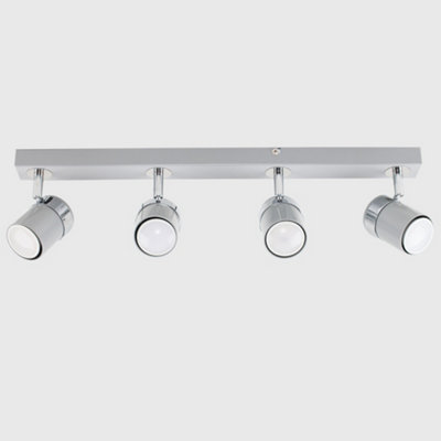 ValueLights Modern 4 Way Gloss Grey And Silver Chrome Straight Bar Ceiling Spotlight