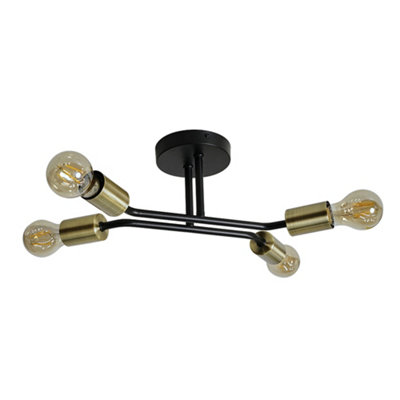 ValueLights Modern 4 Way Semi Flush Matt Black And Gold Ceiling Light Fitting