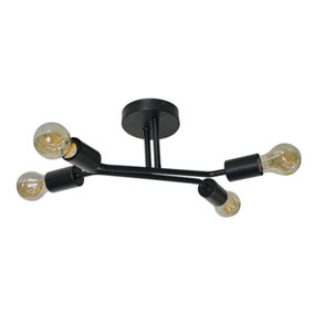 ValueLights Modern 4 Way Semi Flush Matt Black Ceiling Light Fitting