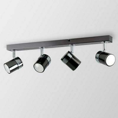 ValueLights Modern 4 Way Straight Bar Ceiling Spotlight Fitting Black Chrome Finish