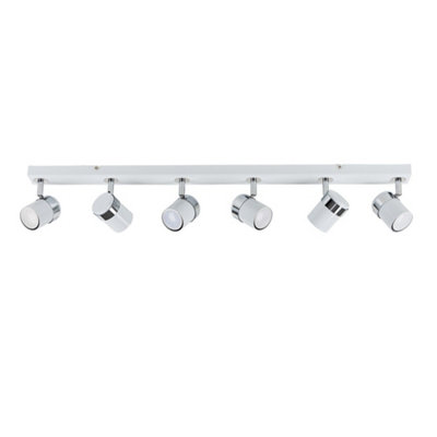 ValueLights Modern 6 Way Gloss White Chrome Straight Bar Ceiling Spotlight Fitting