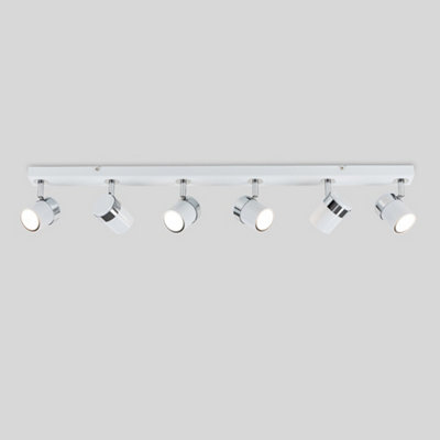 ValueLights Modern 6 Way Gloss White Chrome Straight Bar Ceiling Spotlight Fitting