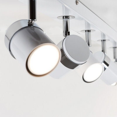ValueLights Modern 6 Way Gloss White Chrome Straight Bar Ceiling Spotlight Fitting