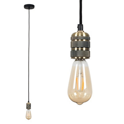 ValueLights Modern Antique Brass Ceiling Rose & Flex Lampholder Fitting - Includes 4w LED Filament Light Bulb 2700K Warm White