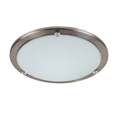 ValueLights Modern Bezel Chrome and Frosted Opal White Glass Flush Round Disc Ceiling Light Fitting