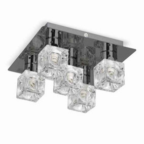 ValueLights Modern Black Chrome Ice Cube 5 Way Flush Ceiling Spotlight - Complete 3w G9 LED Light Bulbs 3000K Warm White