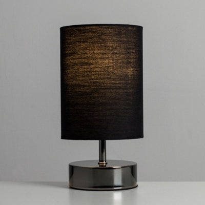 ValueLights Modern Black Chrome Touch Dimmer Bedside Table Lamp With Polycotton Black Light Shade
