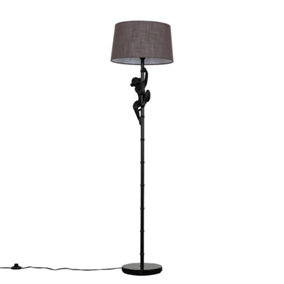 ValueLights Modern Black Hanging Monkey Floor Lamp With Grey Tapered Shade - Includes 6w LED Bulb 3000K Warm White