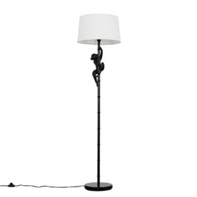 ValueLights Modern Black Hanging Monkey Floor Lamp With White Tapered Shade - Includes 6w LED Bulb 3000K Warm White