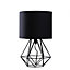 ValueLights Modern Black Metal Basket Cage Bed Side Table Lamp With Black Fabric Shade