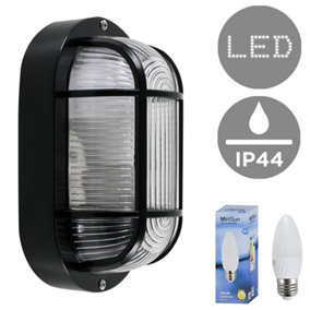 ValueLights Modern Black Outdoor Garden Security Bulkhead Wall Light - IP44 Rated - Complete with 1 x 4w LED Bulb