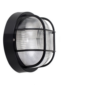 ValueLights Modern Black Outdoor Garden Security Round Bulkhead Wall Light - IP44 Rated- Complete with 1 x 4w LED Bulb