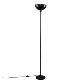 ValueLights Modern Black Uplighter Floor Lamp With Bowl Shaped Shade - Includes 6w LED GLS Bulb 3000K Warm White