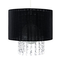 ValueLights Modern Black Voile Ribbon Wrapped Pendant Shade With Acrylic Droplets