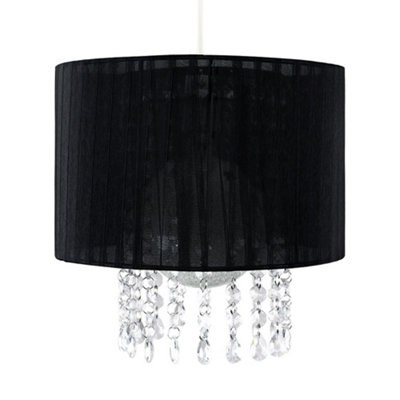 ValueLights Modern Black Voile Ribbon Wrapped Pendant Shade With Acrylic Droplets