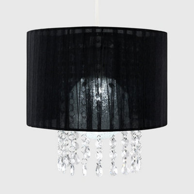 ValueLights Modern Black Voile Ribbon Wrapped Pendant Shade With Acrylic Droplets