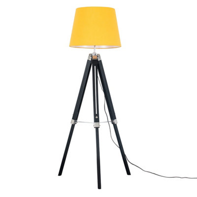 ValueLights Modern Black Wood And Silver Chrome Tripod Floor Lamp With