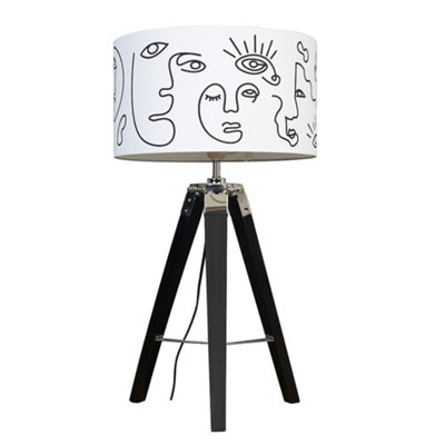 ValueLights Modern Black Wood And Silver Chrome Tripod Lamp With Novelty White Shade