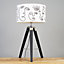 ValueLights Modern Black Wood And Silver Chrome Tripod Lamp With Novelty White Shade