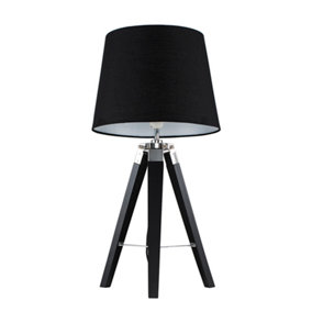 ValueLights Modern Black Wood And Silver Chrome Tripod Table Lamp With Black Light Shade