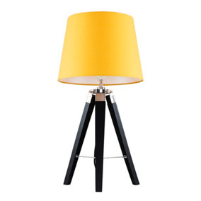 ValueLights Modern Black Wood And Silver Chrome Tripod Table Lamp With Mustard Light Shade