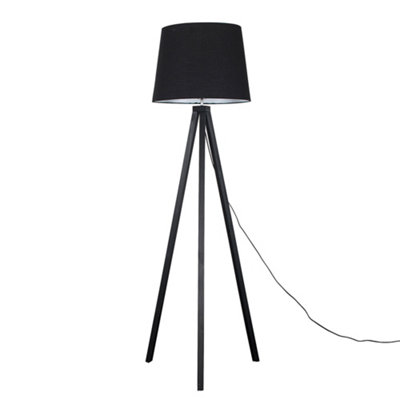 ValueLights Modern Black Wood Tripod Design Floor Lamp With Black Shade