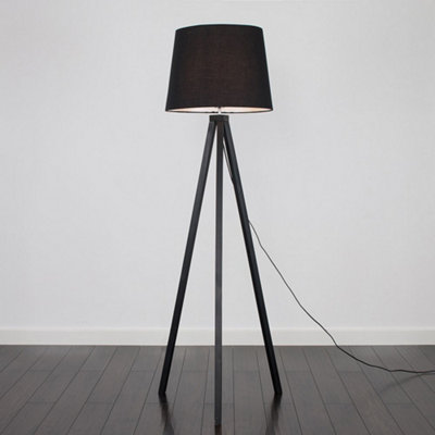 ValueLights Modern Black Wood Tripod Design Floor Lamp With Black Shade