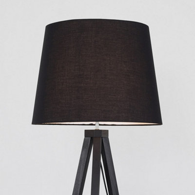 ValueLights Modern Black Wood Tripod Design Floor Lamp With Black Shade