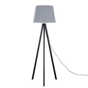 ValueLights Modern Black Wood Tripod Design Floor Lamp With Grey Shade