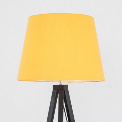 ValueLights Modern Black Wood Tripod Design Floor Lamp With Mustard Shade