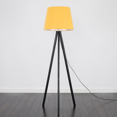 ValueLights Modern Black Wood Tripod Design Floor Lamp With Mustard Shade