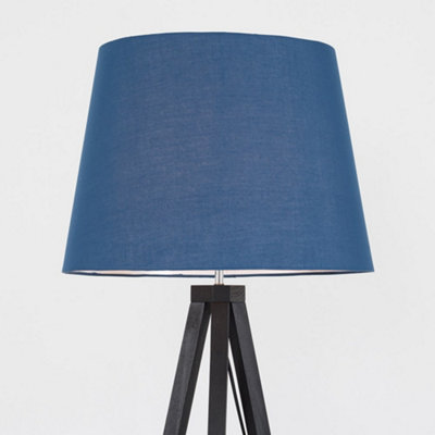 ValueLights Modern Black Wood Tripod Design Floor Lamp With Navy Blue Shade