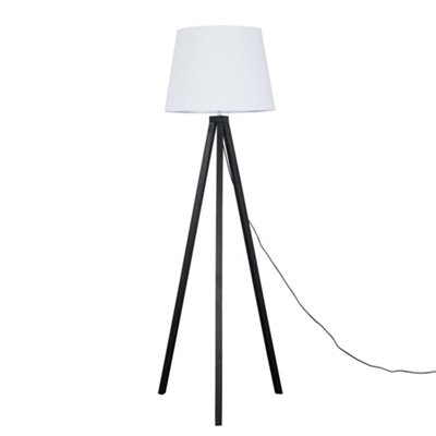 ValueLights Modern Black Wood Tripod Design Floor Lamp With White Shade