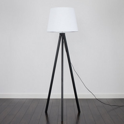 ValueLights Modern Black Wood Tripod Design Floor Lamp With White Shade
