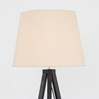 ValueLights Modern Black Wood Tripod Floor Lamp With Beige Shade